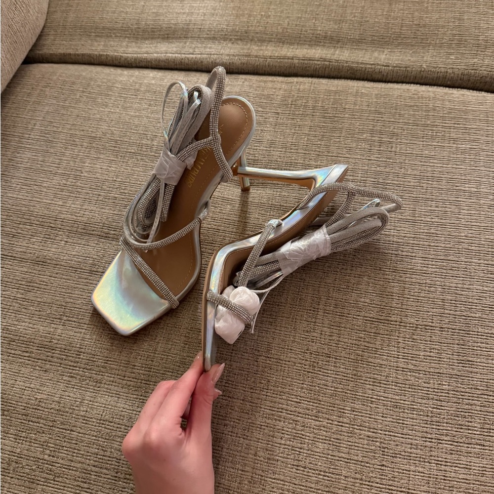 Elegant Silver Strappy Heels